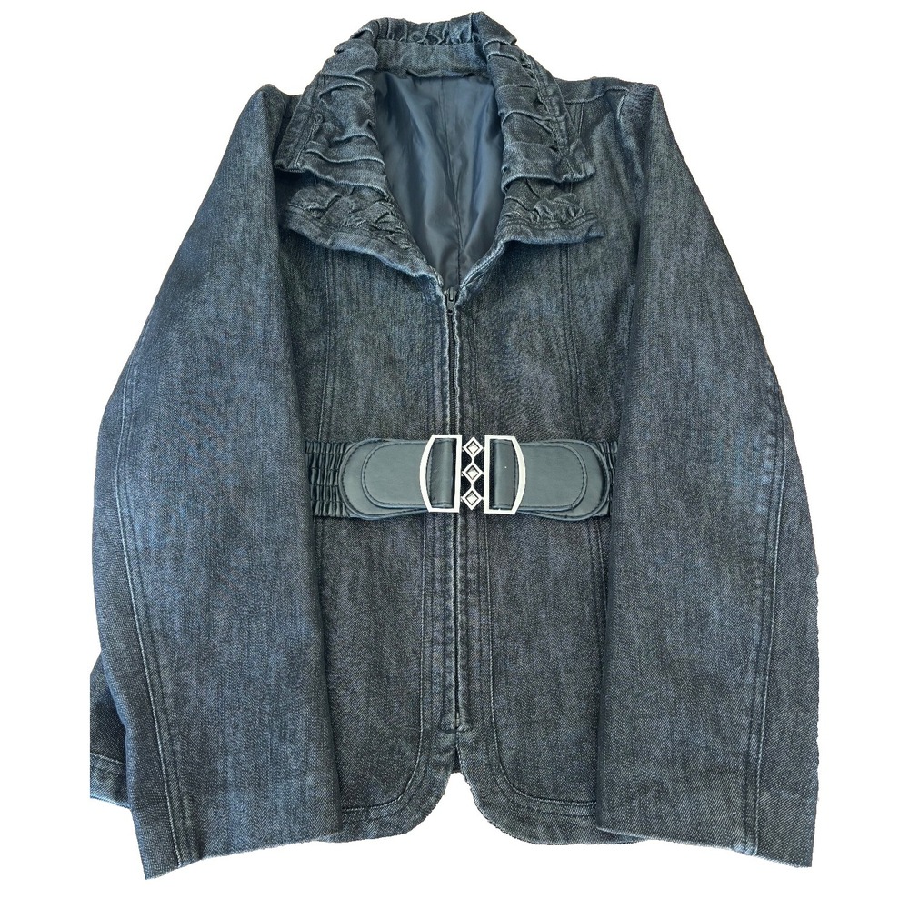 Y2K retro Simon Change Denim dark wash blazer belted womens' size 12 streetstyle